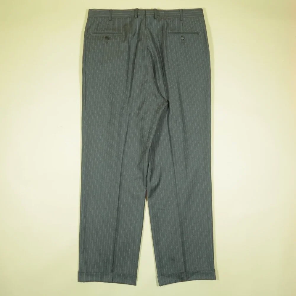 Brooks Brothers Saxxon Wool Madison Suit Mens 44L 39 Gray Striped Pleated Cuffed